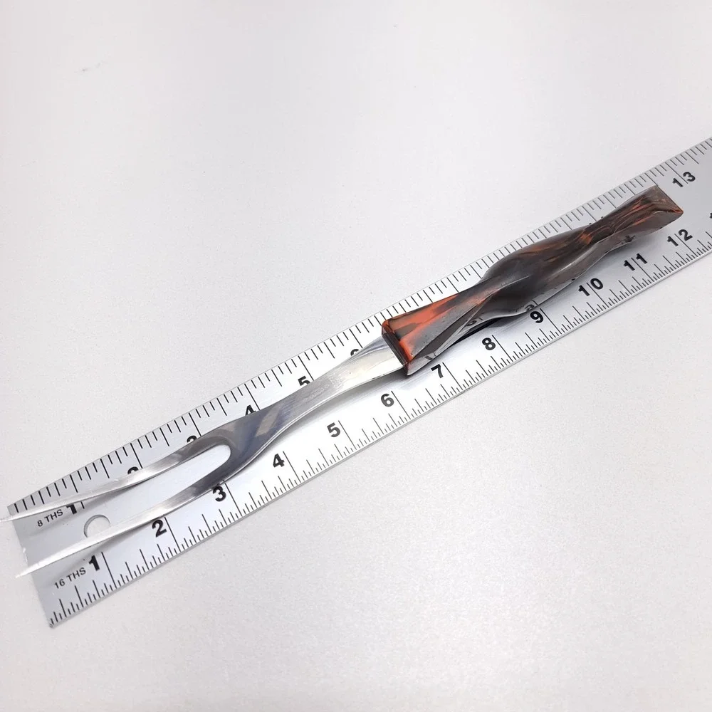 CUTCO 1727 Carving Fork Stainless‎ Steel Two Prong Orange Brown Handle USA
